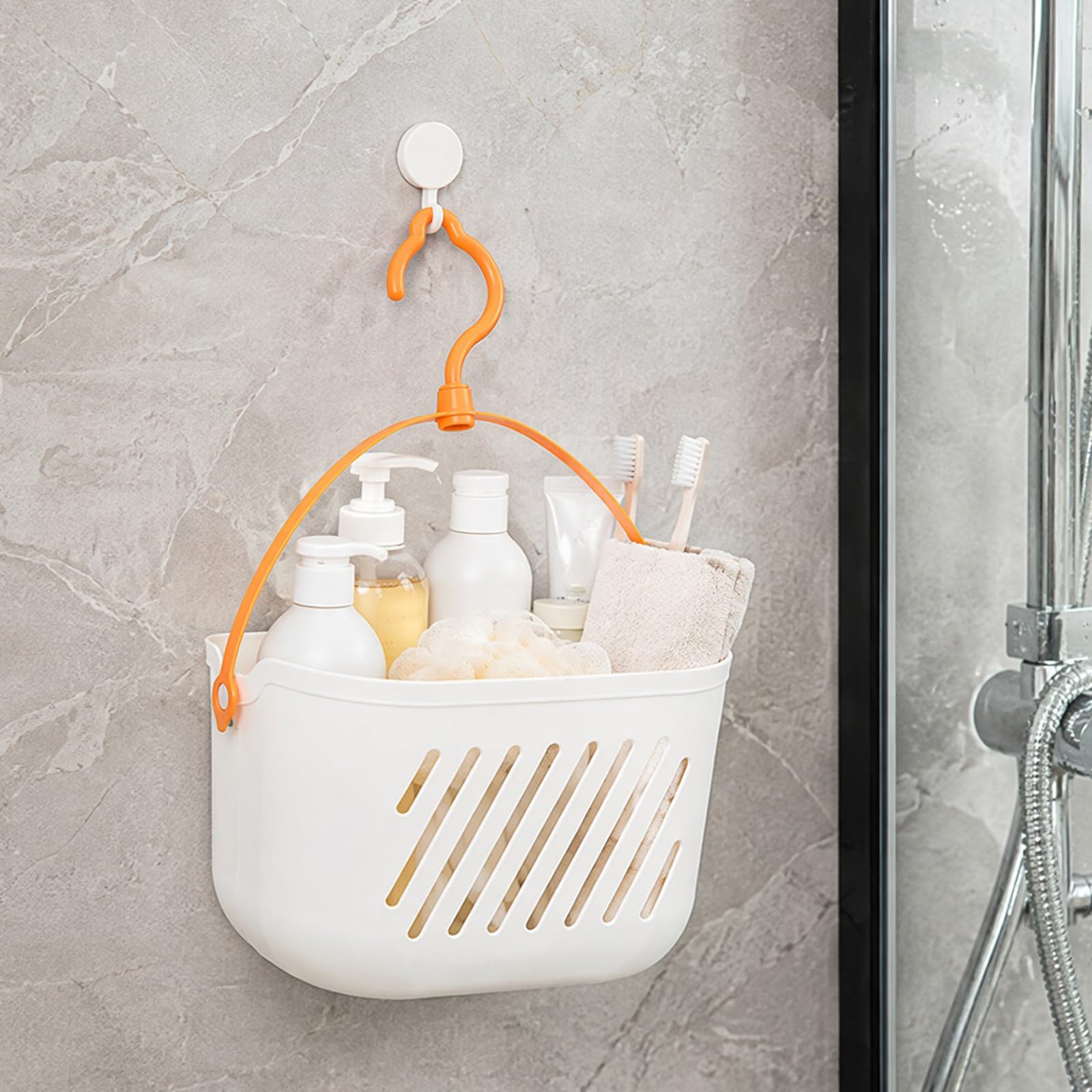 Hanging Shower Organizer Basket Plastic Caddy with Handle Drain(A)