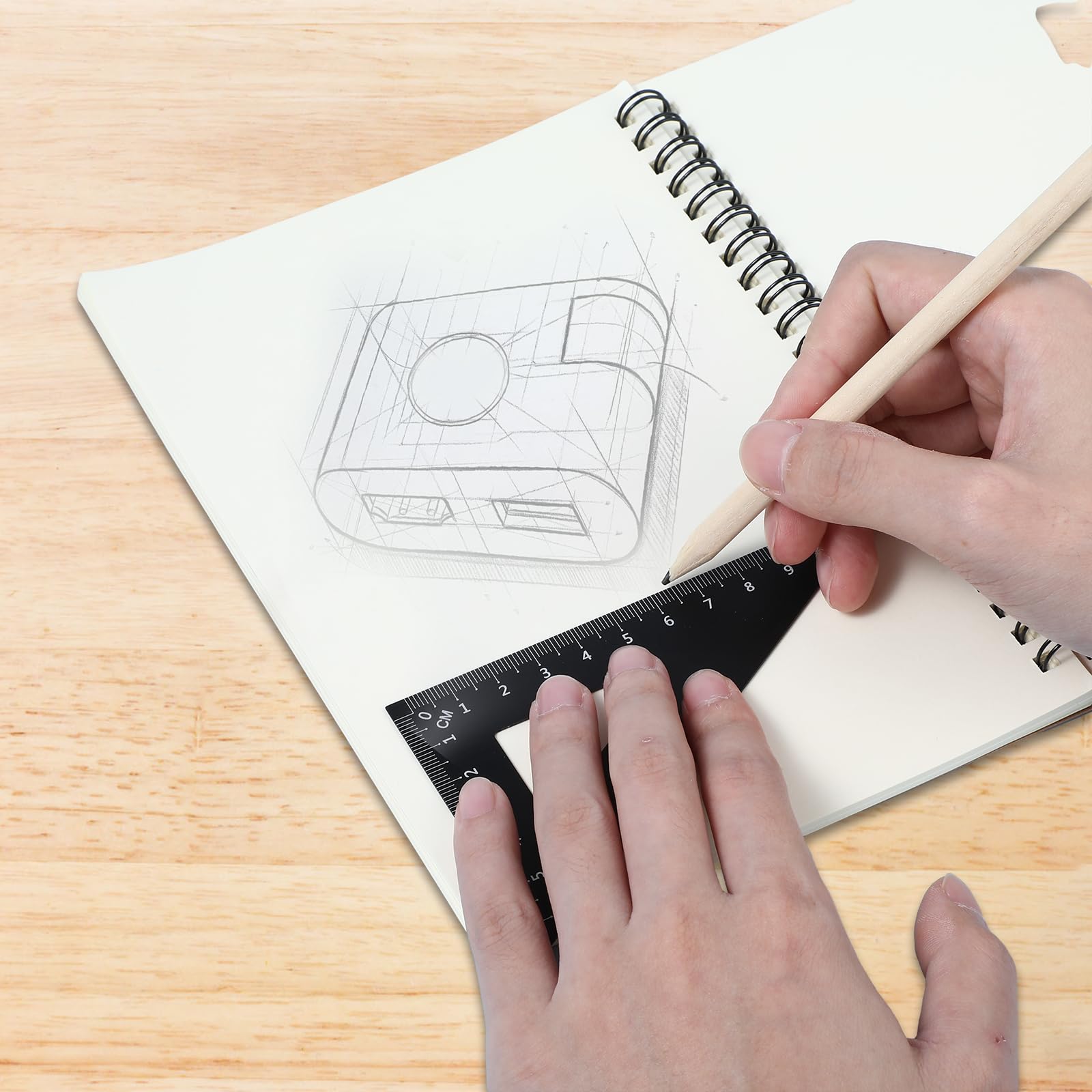 5 PCS Metal Geometry Set with Protractor and Triangle Rulers, 8 & 6 Inch Aluminum Alloy Math Drafting Ruler Straight Measuring Tool for School and Office, Metric and Imperial Black - Image 6