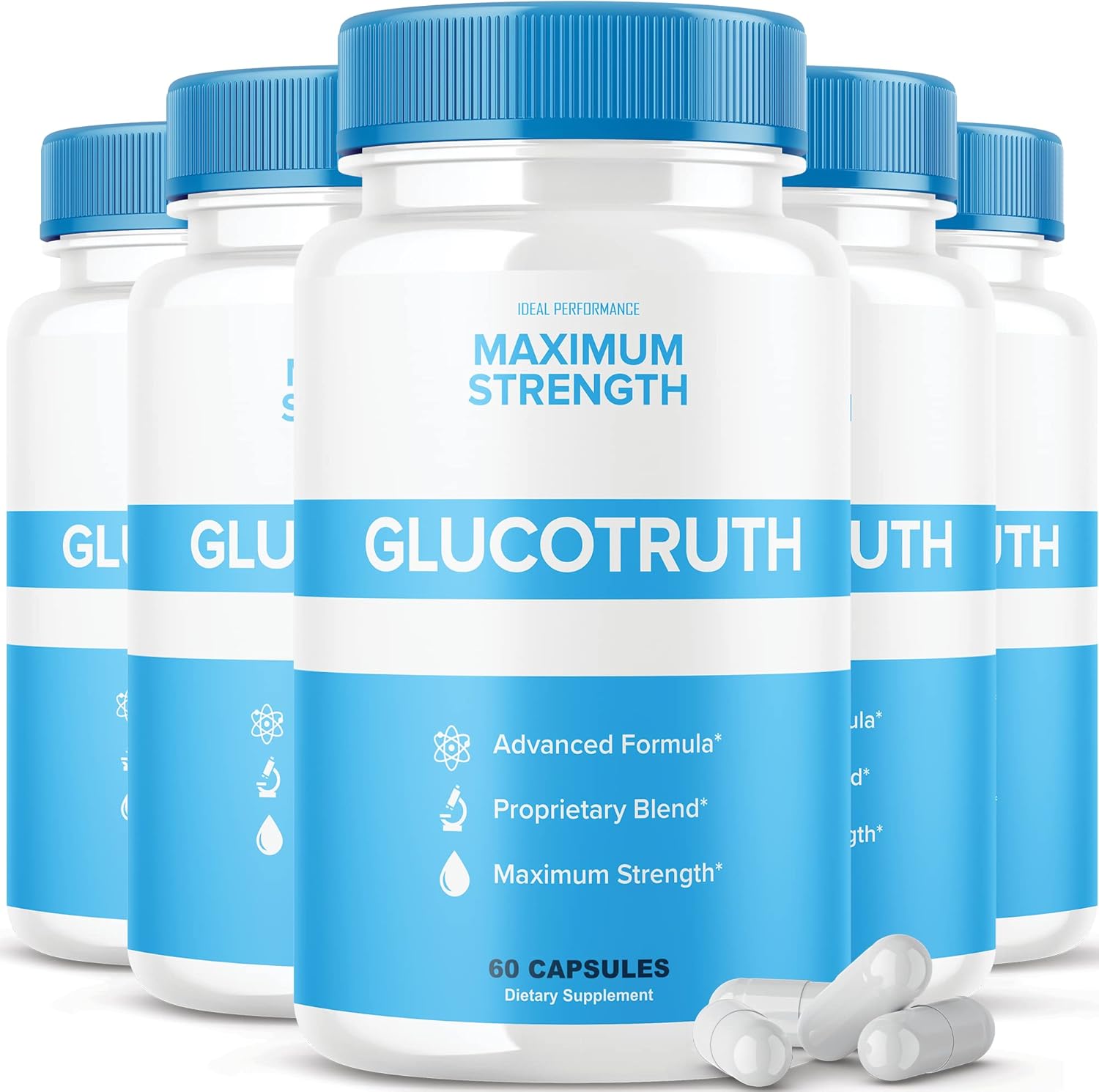 IDEAL PERFORMANCE (5 Pack) Glucotrust Capsules Gluco Trust Capsules Supplement Pills Maximum Strength (300 Capsules)
