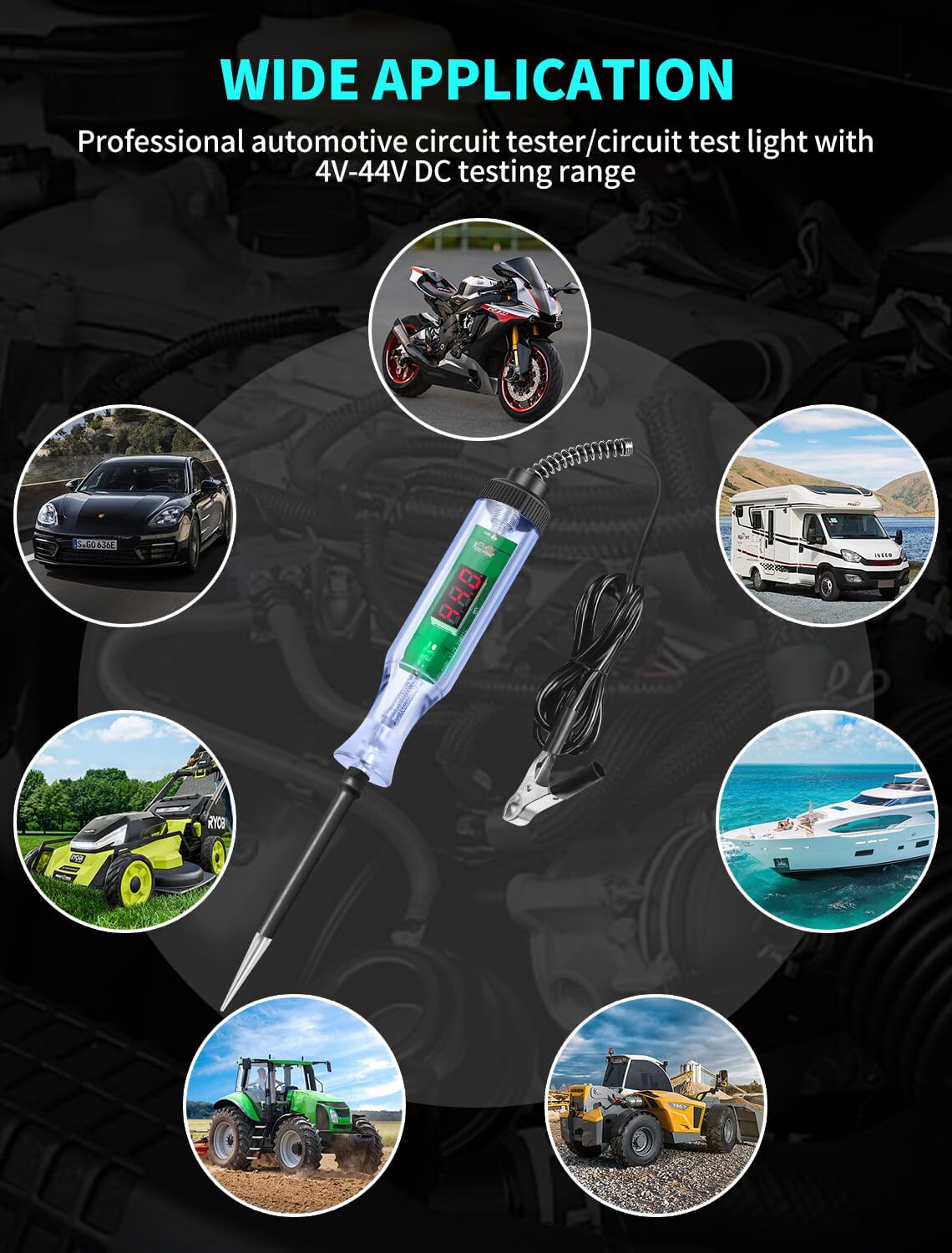 Amazon | Test Light Automotive,Circuit Tester 6-24V DC Digital LCD