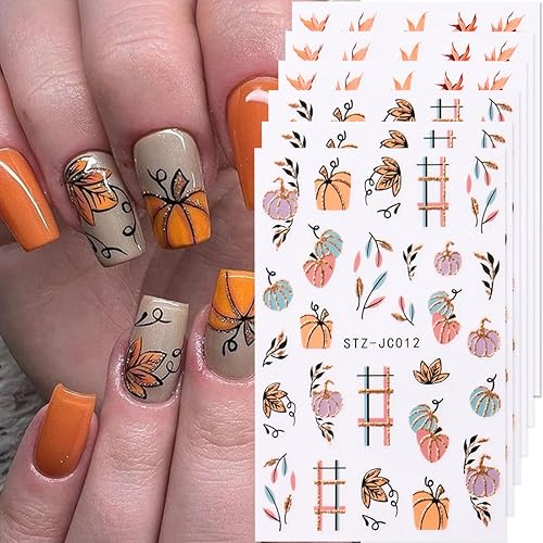 Fall Pumpkin Nail Art Stickers Decals 3D Maple Leaf Thanksgiving