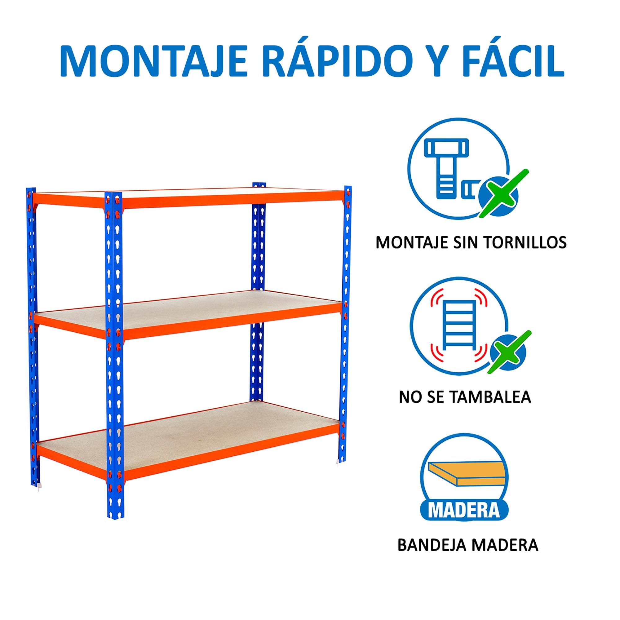 Simon Rack Regał metalowy z półkami z płyty MDF 900x1100x400 mm, 3 półek, nośność 200 kg na półkę, regał magazynowy i garażowy, stabilna konstrukcja, Niebieskie/Pomarańczowe/Ocynkowane – SimonClassic