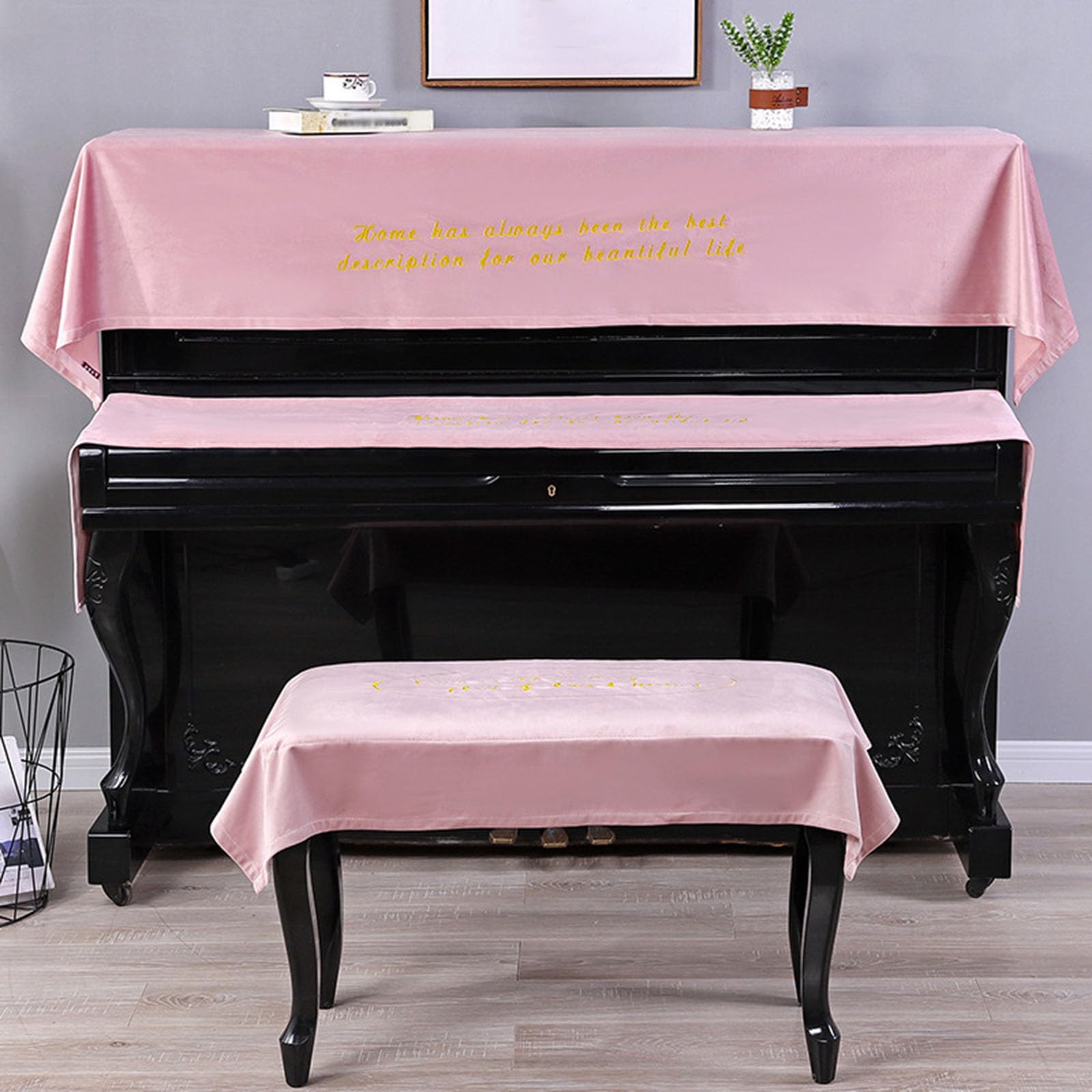 Set di Tre Pezzi con Copertura Antipolvere in Velluto per Mezzo Pianoforte e Sgabello, Copertura Protettiva Universale Antipolvere per Pianoforte Verticale, Copertura in Velluto per Mezzo pi