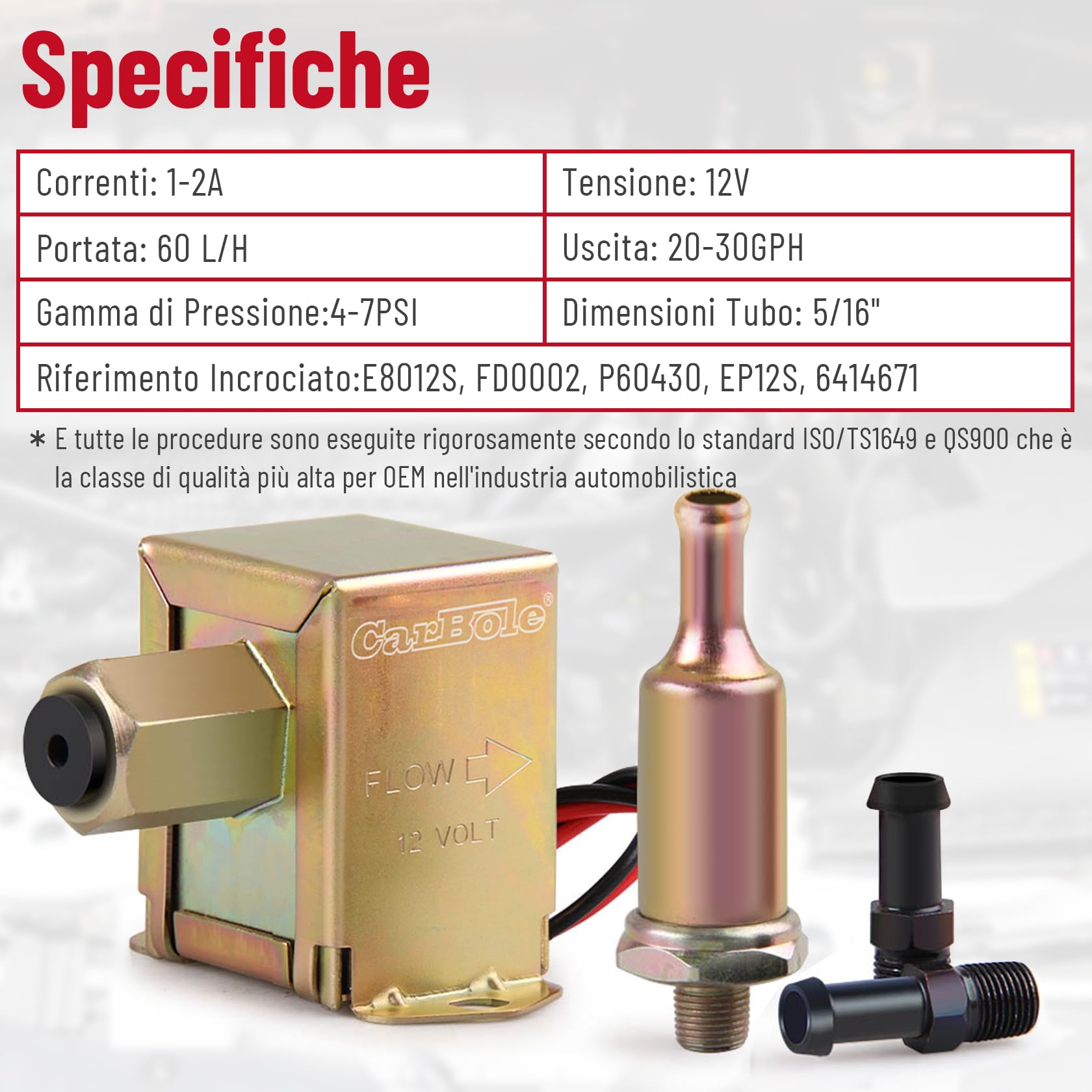 Pompa carburante elettrica a bassa pressione da 12 Volt, Carbole 4-7 PSI, pompa in linea per diesel e benzina universale, in metallo HEP-02A per carburatore, auto, furgoni, camion