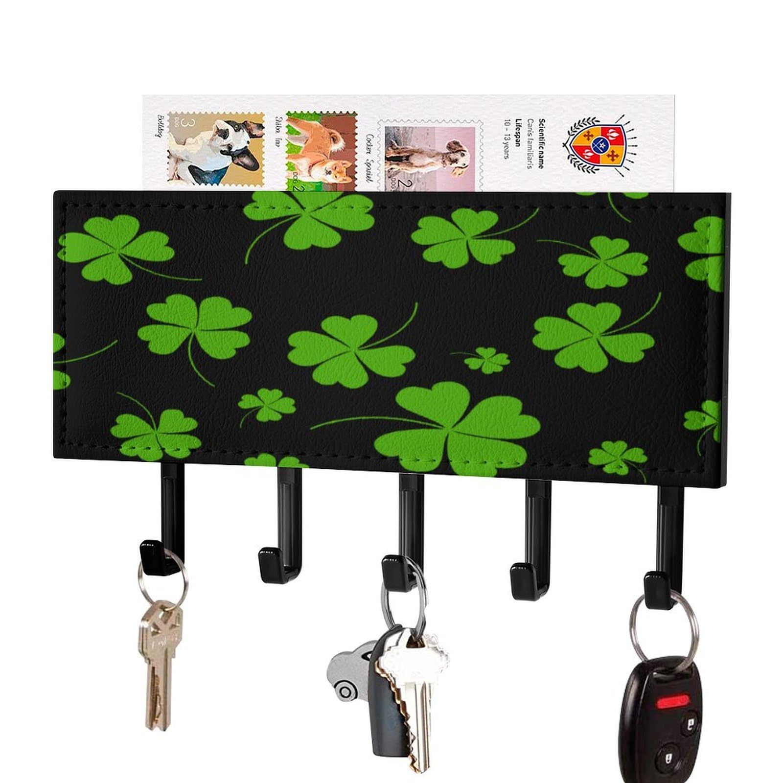 NCLQVJXZKHW Shamrock Clover Key Holder with 5 Hooks Key Hooks Wall Mounted Key Racks Key Hanger Organiser Shelf