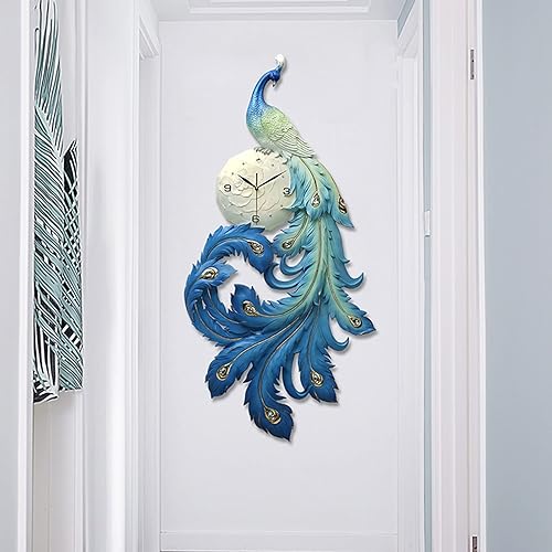 Miniatura 5 de Reloj de pared grande de pavo real sin tictac, silencioso, segundo movimiento, luz atmosférica, sala de estar, dormitorio, oficina, giro