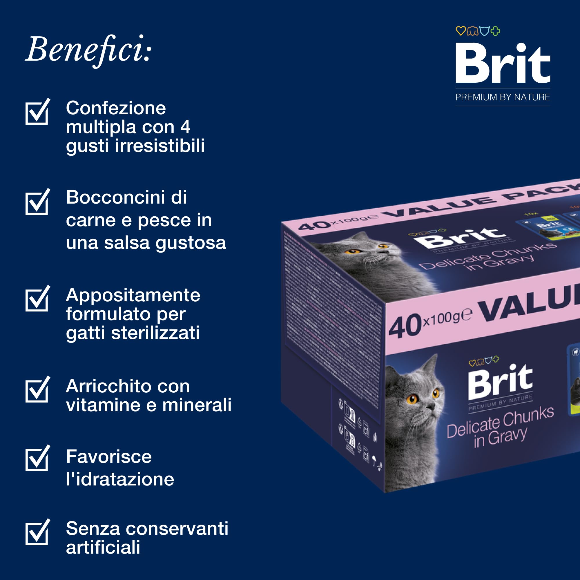 Brit Premium - Cibo Umido per Gatti Sterilizzati, Nultipack, 40 x 100 g