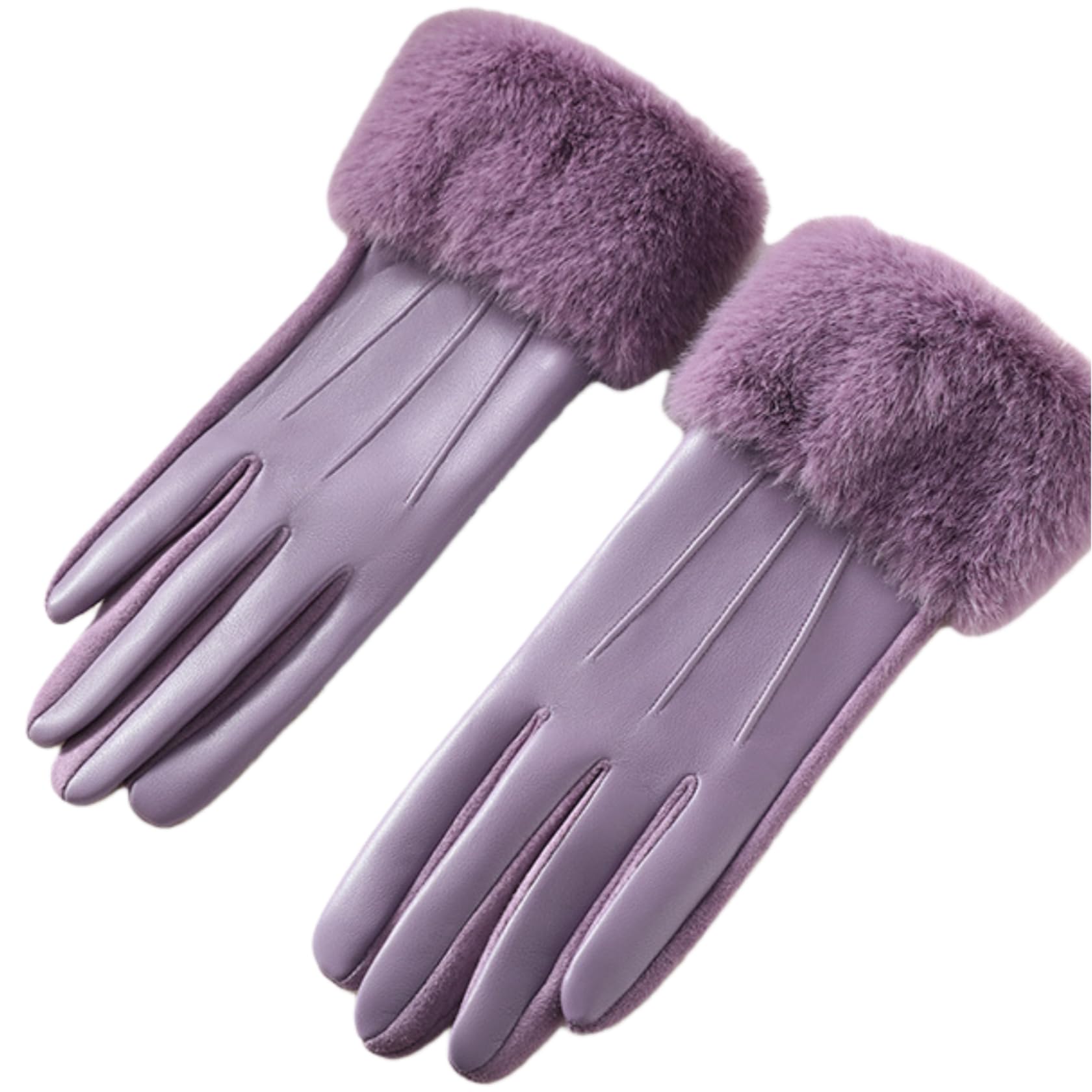 YISENJEE Womens Leather Gloves Women'S Autumn/Winter Warm Soft Fleece Lined Touchscreen Faux Mink Fur Cuff Pu - Purple