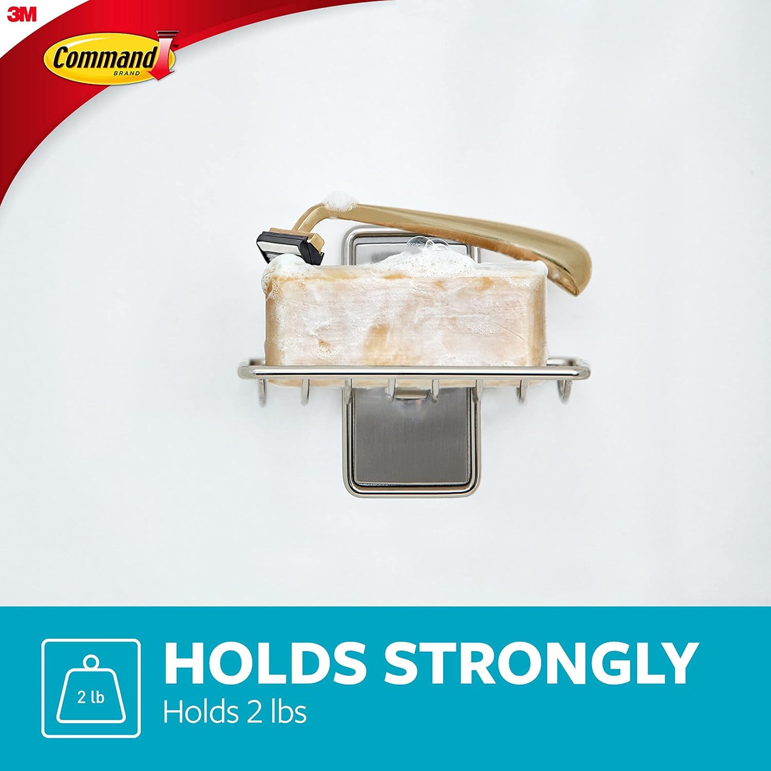 Command Soap Dish for Shower, Damage Free Hanging Bathroom, No Tools Bar Soap Holder, 1 Satin Nickel Soap Dish and 2 Water-Resistant Command Strips