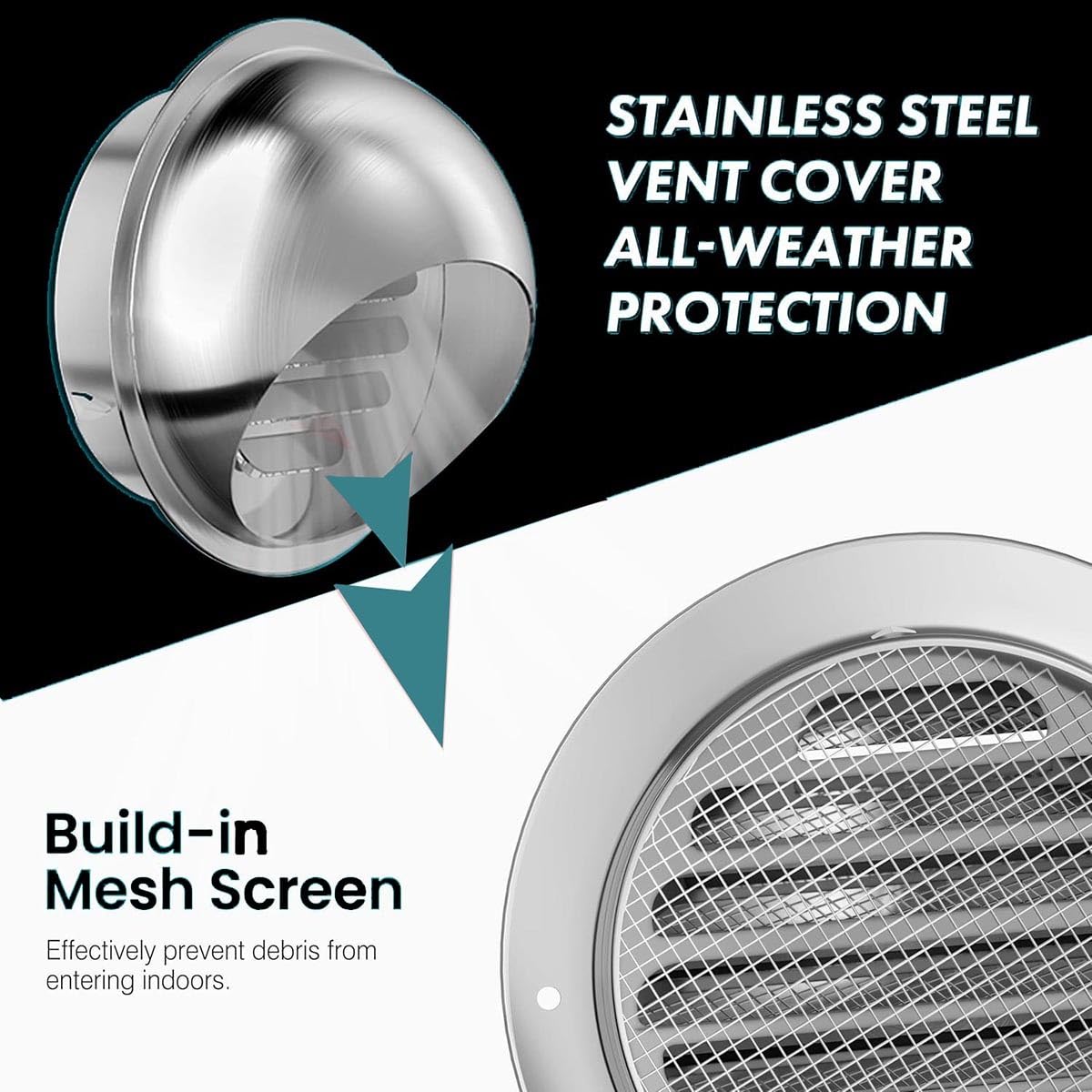 Griglia di ventilazione esterna rotonda in acciaio inossidabile 304 (50 mm-300 mm) per scarico a parete, resistente alle intemperie, facile installazione e resistente alla corrosione (130 mm)