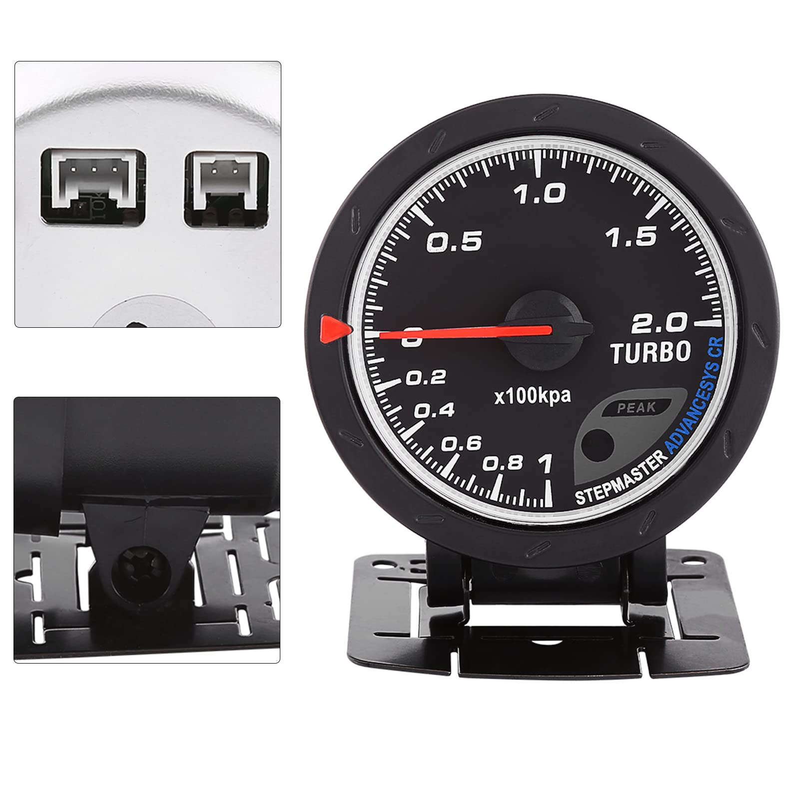 DC 12V 60mm LED Turbo Boost Vacuum Press Gauge Meter Calotta in acciaio inossidabile e piano in vetro