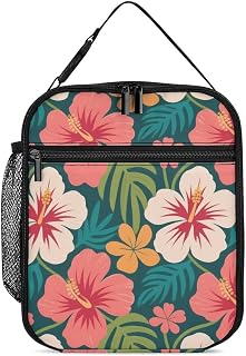 Floral Tropical Hawaiian Lunch Box Hibiscus Flower Lunchbox Insulated Lunch Bag Thermal Reusable Work Small Cooler for Men Women Office