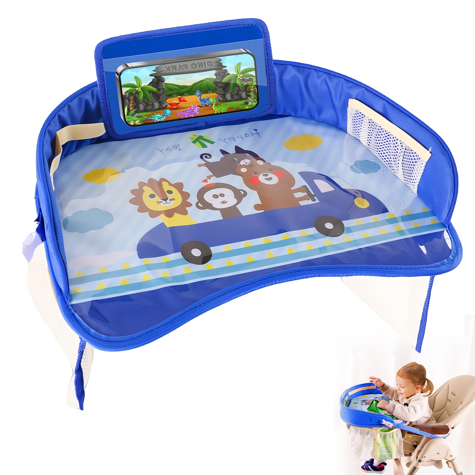 Table de voyage pour voiture pour enfants : Table de voyage pour siège auto, jeu pour enfants, tablette pour genoux pour enfants avec organisateurs, table double fonction pour enfants pour