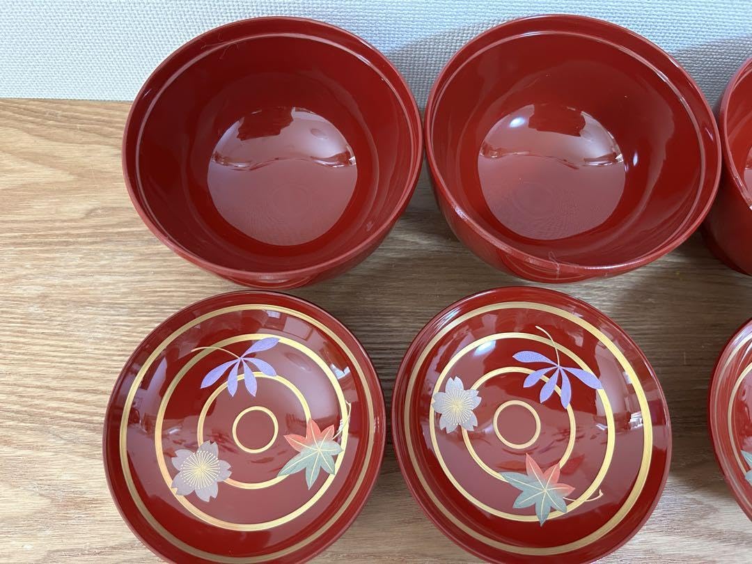 Amazon.co.jp: 越前椀 朱 蓋付き椀 見返し春秋 4客 : ホーム＆キッチン