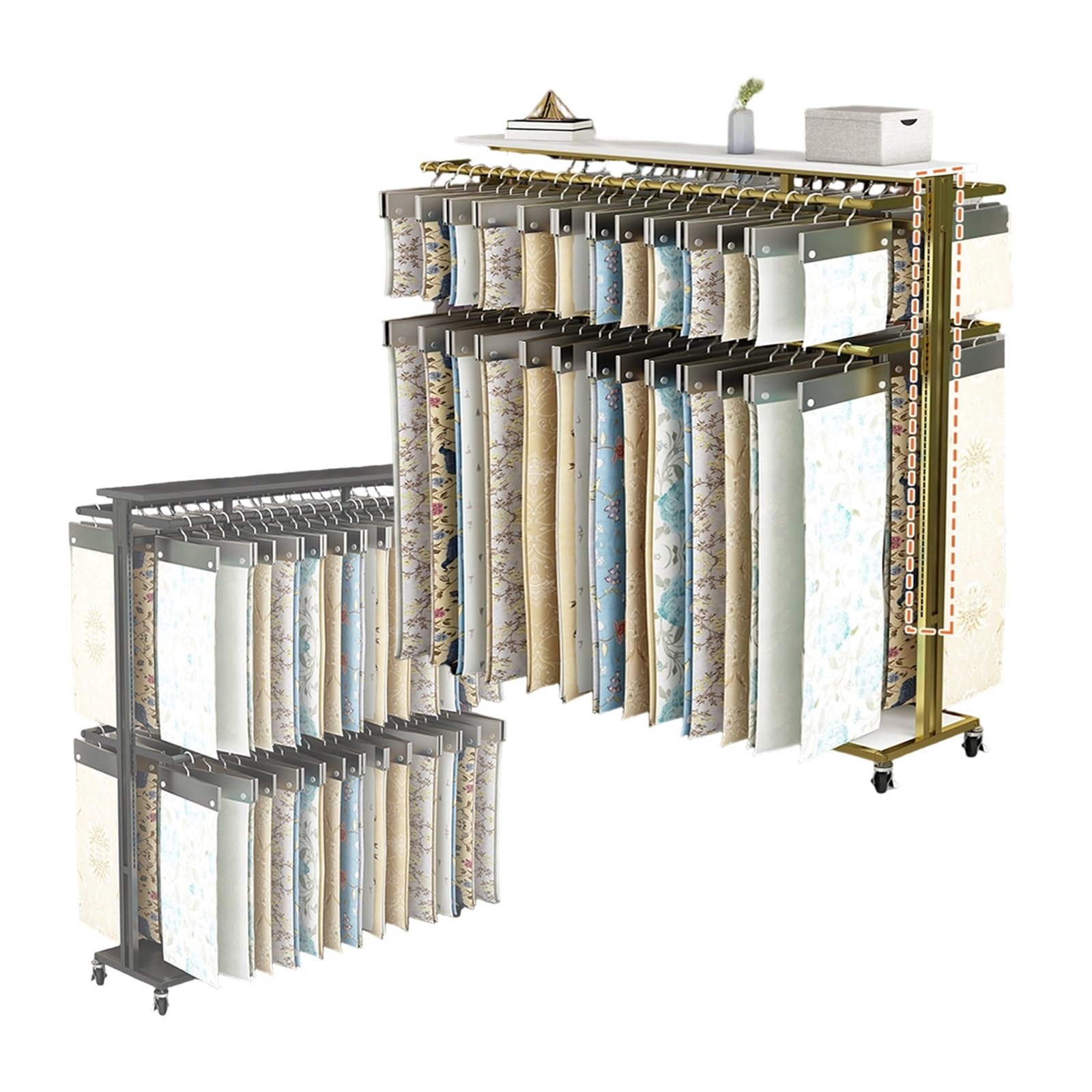 Présentoir de rideau métallique et organisateur de couverture pour magasin de tissu