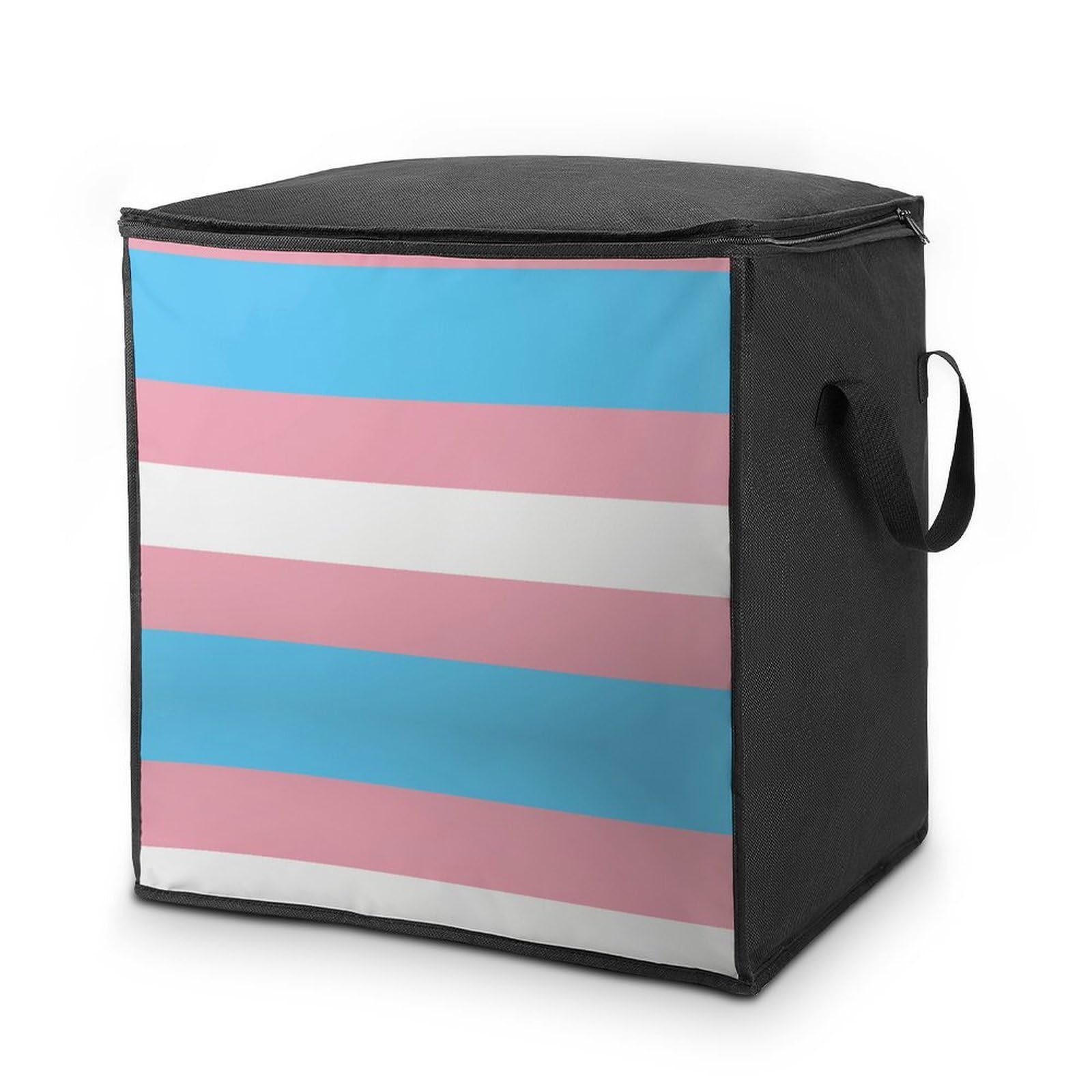 Lyfthologen 70L Storage Bags, Transgender Flag Storage Box with Lid Zipper And Handles, Clothes Bags for Quilt, Blankets, Bedding