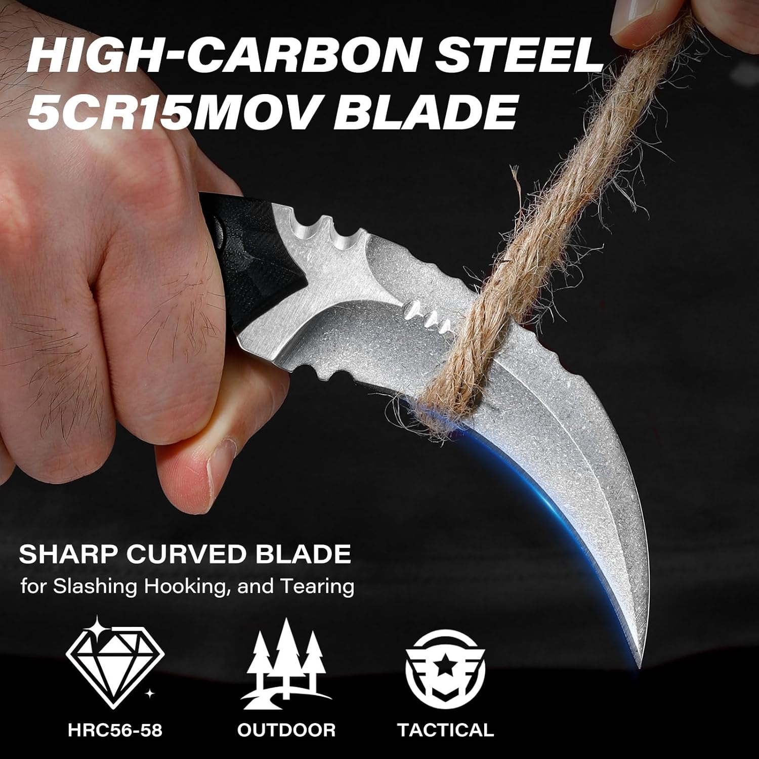 Dispatch Tactical Fixed Blade Knife, 5cr15mov Steel Blade G10 Handle, Full Tang Double Edged Sharp Claw Knife, EDC Utility Knives for Outdoor Survival Hiking Camping with Kydex Sheath - Image 2