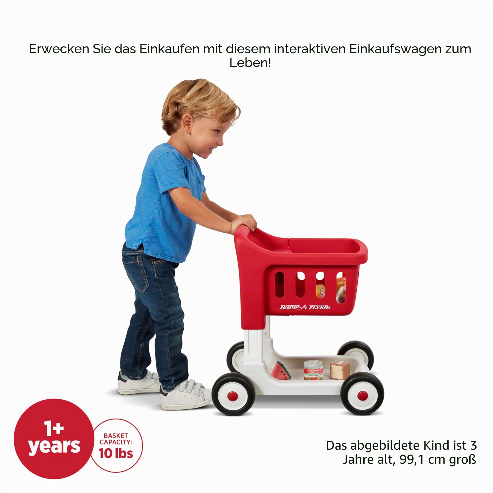 Radio Flyer Scan & Sort Einkaufswagen mit Lichtern und Geräuschen, Rutschspielzeug, Roter Spielzeug-Walker für Kleinkinder, für Kinder ab 1 Jahr