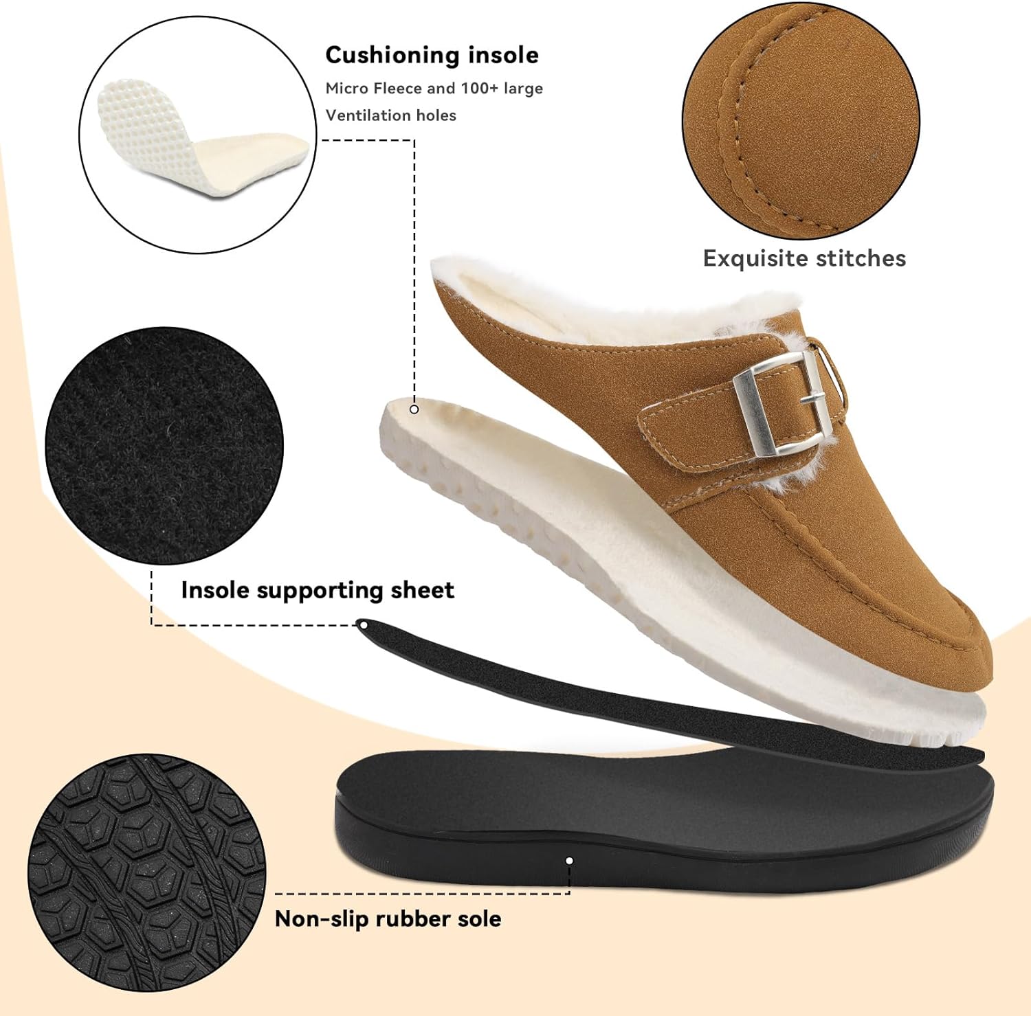 JOINFREE Womens Fuzzy Slippers Cozy Wide Mules Adjustable Diabetic Slippers Warm Memory Foam House Clogs Slipper Indoor Outdoor Potato Shoes for Edema Swollen Feet - Image 6