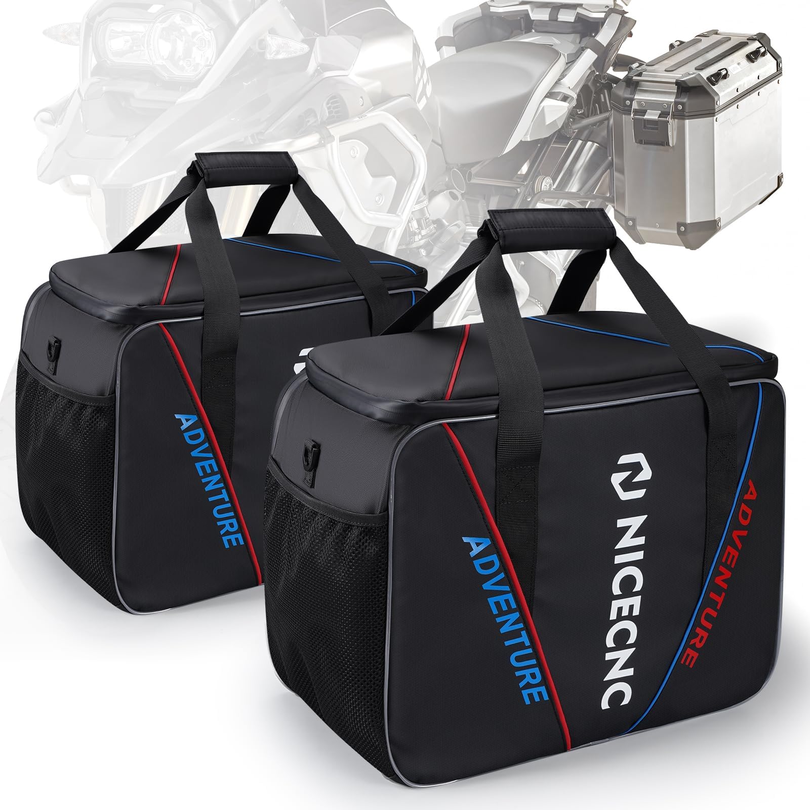 NICECNC Motorcycle Side Case Inner Bag Left Right, 46L Expandable Motorcycle Luggage Pannier Inner Bag with Foot Pad, Compatible with BMW R1200GS R1250GS ADV LC 2004-2022 F850GS F750GS F700GS F800GS