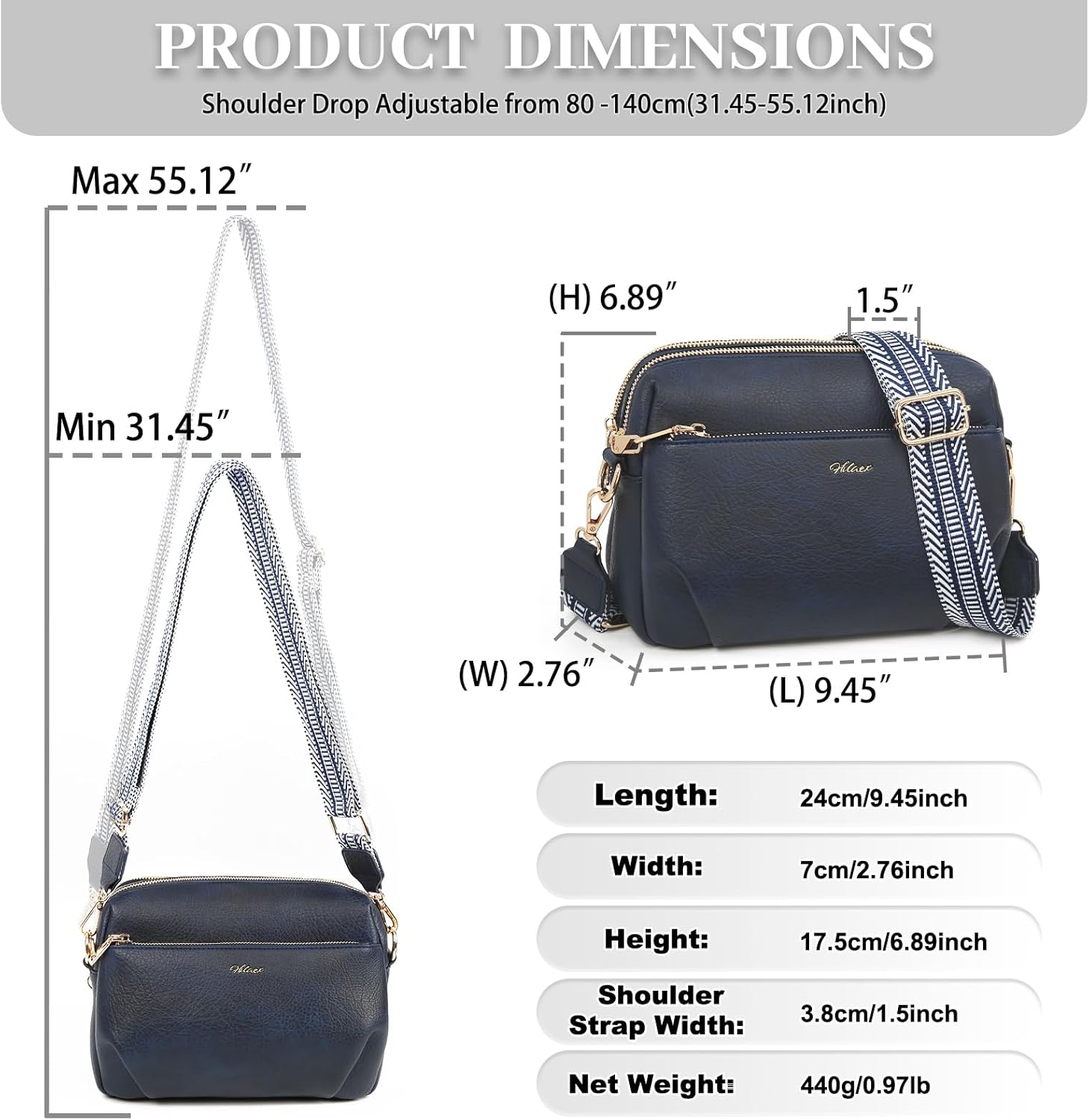 Crossbody Bag for Women Leather Purse Anti Theft Multi Pockets Wide Adjustable Strap Shoulder Handbag RFID Blocking - Image 5