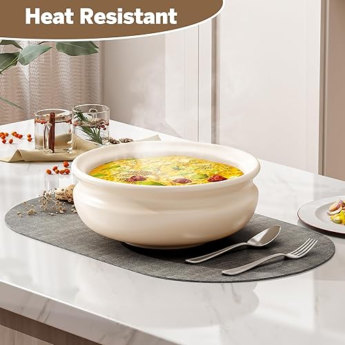 Miniatura 5 de DOLOPL Juego de 6 manteles individuales ovalados de piel sintética gris resistentes al calor, antideslizantes, manteles individuales lavables y