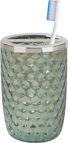 nu steel Colección de vidrio marino con soportes de acero inoxidable para cepillos de dientes, maquinillas de afeitar, brochas de maquillaje para