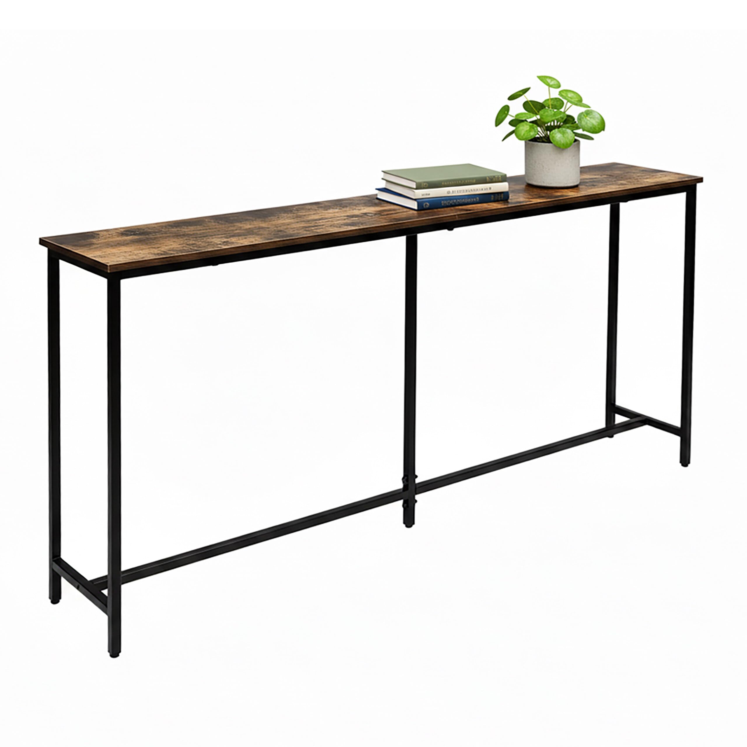 Relaxdays Stolik konsolowy, wys. x szer. x gł.: 80,5 x 160 x 20 cm, przemysłowy stół do przechowywania, korytarz i salon, metal i MDF, brązowy/czarny