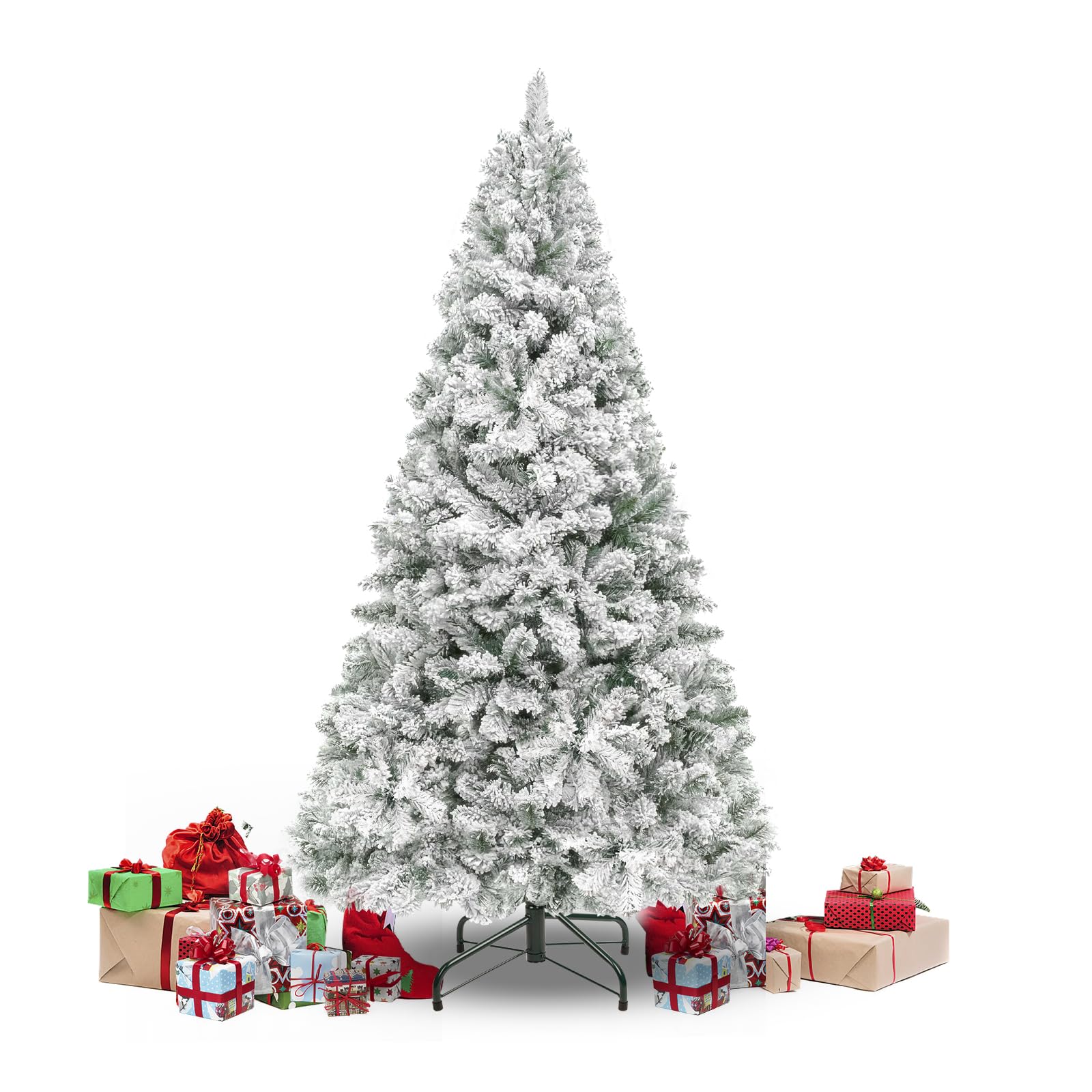 Flocked Christmas Tree 6FT, White Snow Frosted Christmas Tree with Foldable Metal Stand, Realistic Artificial Christmas Tree, Easy Assembly, Premium Xmas Tree for Home Office Party Decoration