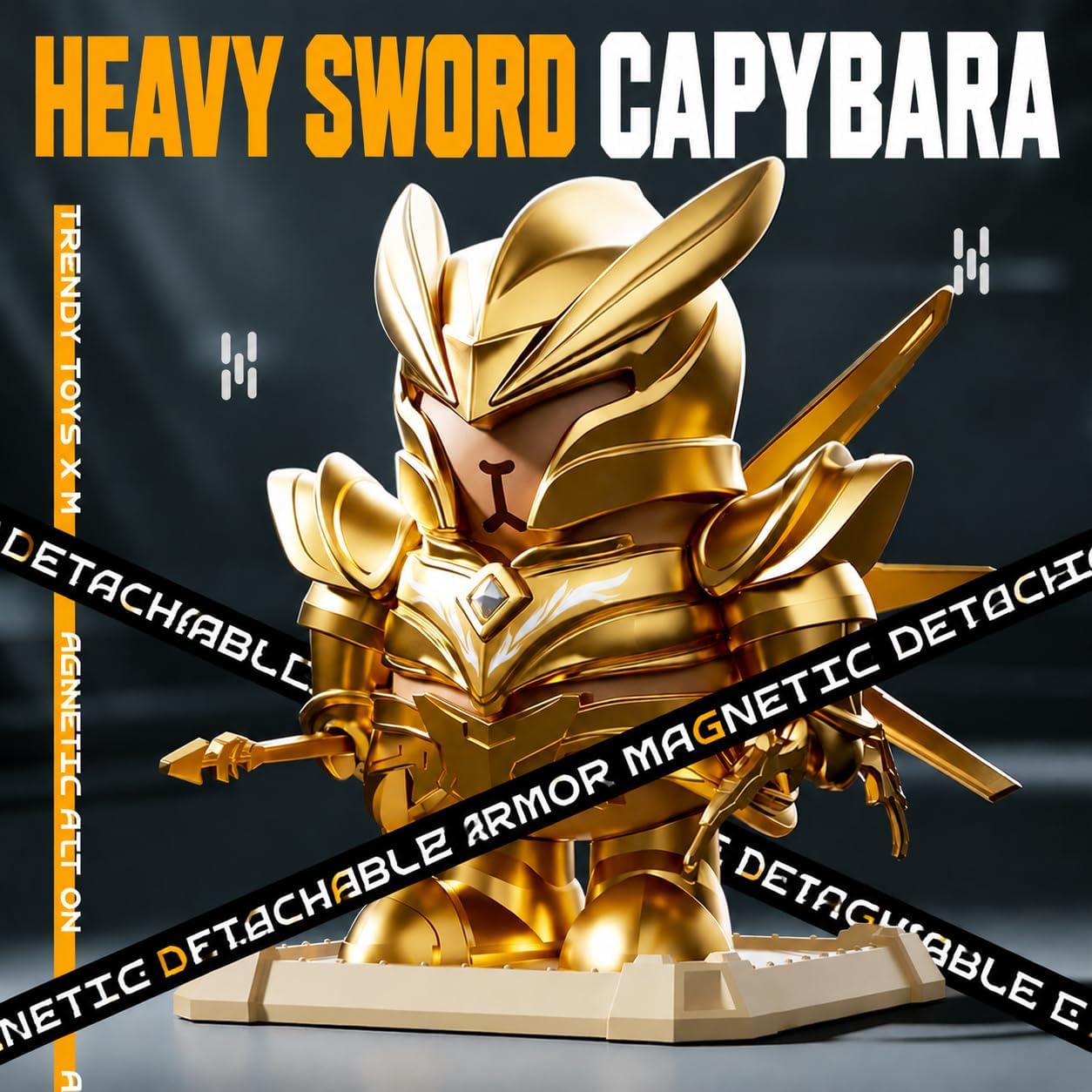 Magnetic Assemble Golden Armored Capybara Figure, Detachable Heavy Arrow Knight Armor Model, DIY Trendy Ornament Collectible Toy