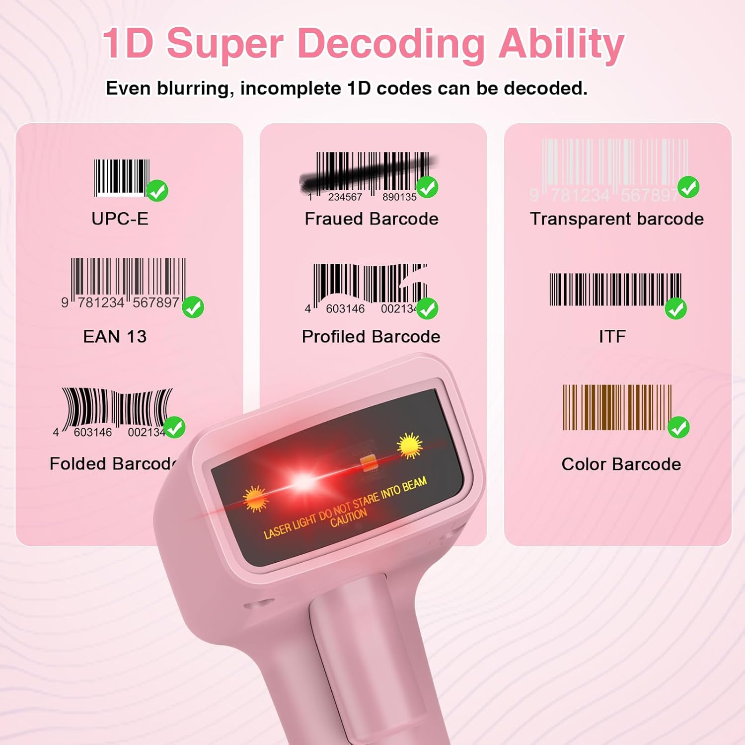 USB Wireless Barcode Scanner,Symcode Handheld Laser 1D Bar Code Reader Scanner (2.4GHz Wireless & USB2.0 Wired) Rechargeable Cordless 1D Barcode Scanner