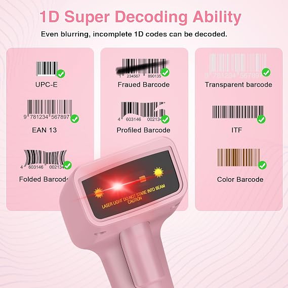 USB Wireless Barcode Scanner,Symcode Handheld Laser 1D Bar Code Reader Scanner (2.4GHz Wireless & USB2.0 Wired) Rechargeable Cordless 1D Barcode Scanner