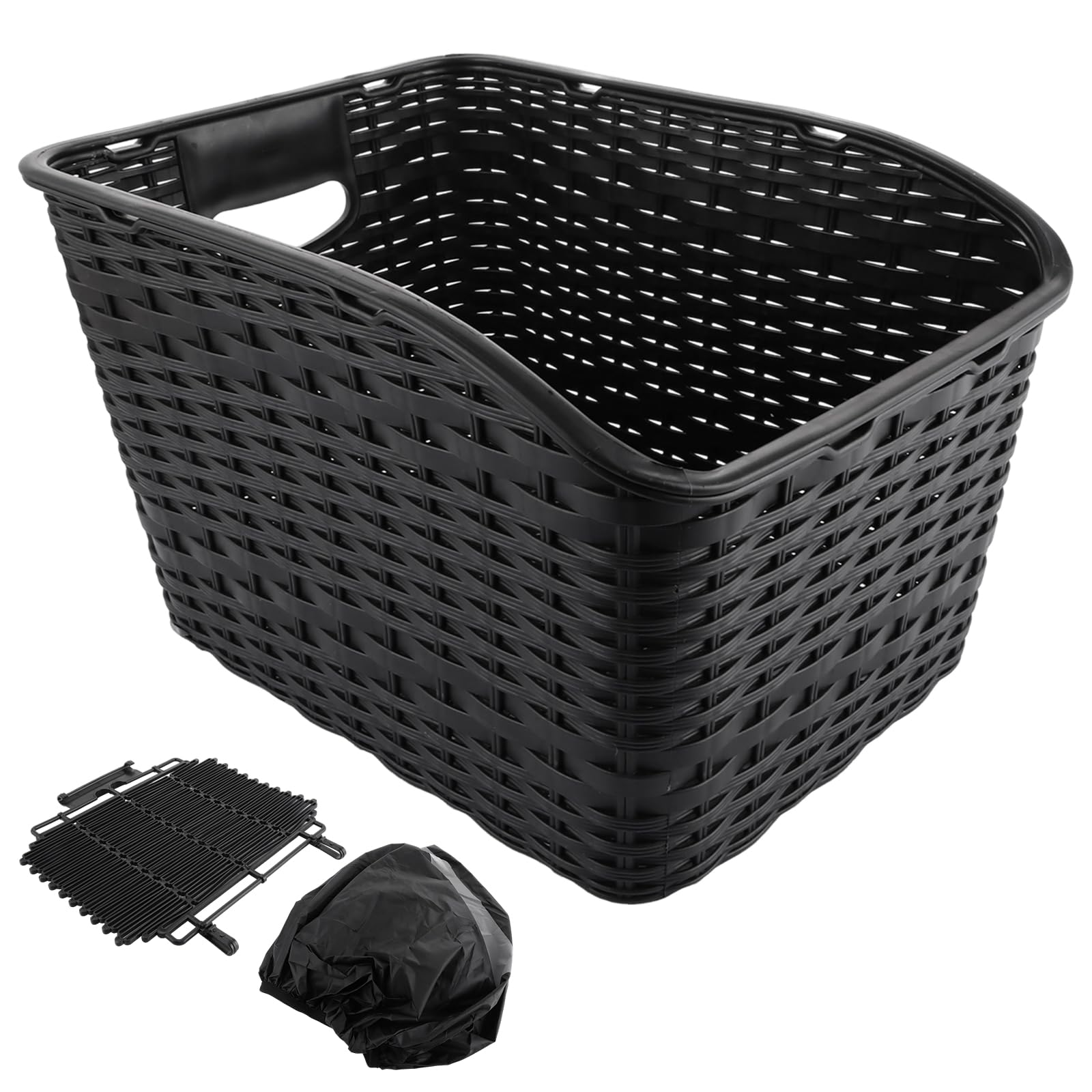 DAJAVE Unisex Fahrradkorb Hinten Groß 27L Weave Kunststoffgeflecht Wetterfest Rostet Nicht, Fahrradkorb Hinten auf Gepäckträger inkl, Transport von Gepäck Stabiles, wasserdichte Abdeckung