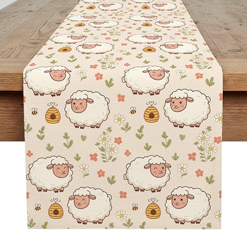 Miniatura 2 de Camino de mesa de animales lindos de 108 pulgadas de largo, lino para dormitorio, vestidores, para decoración, cocina, centro de mesa de comedor,