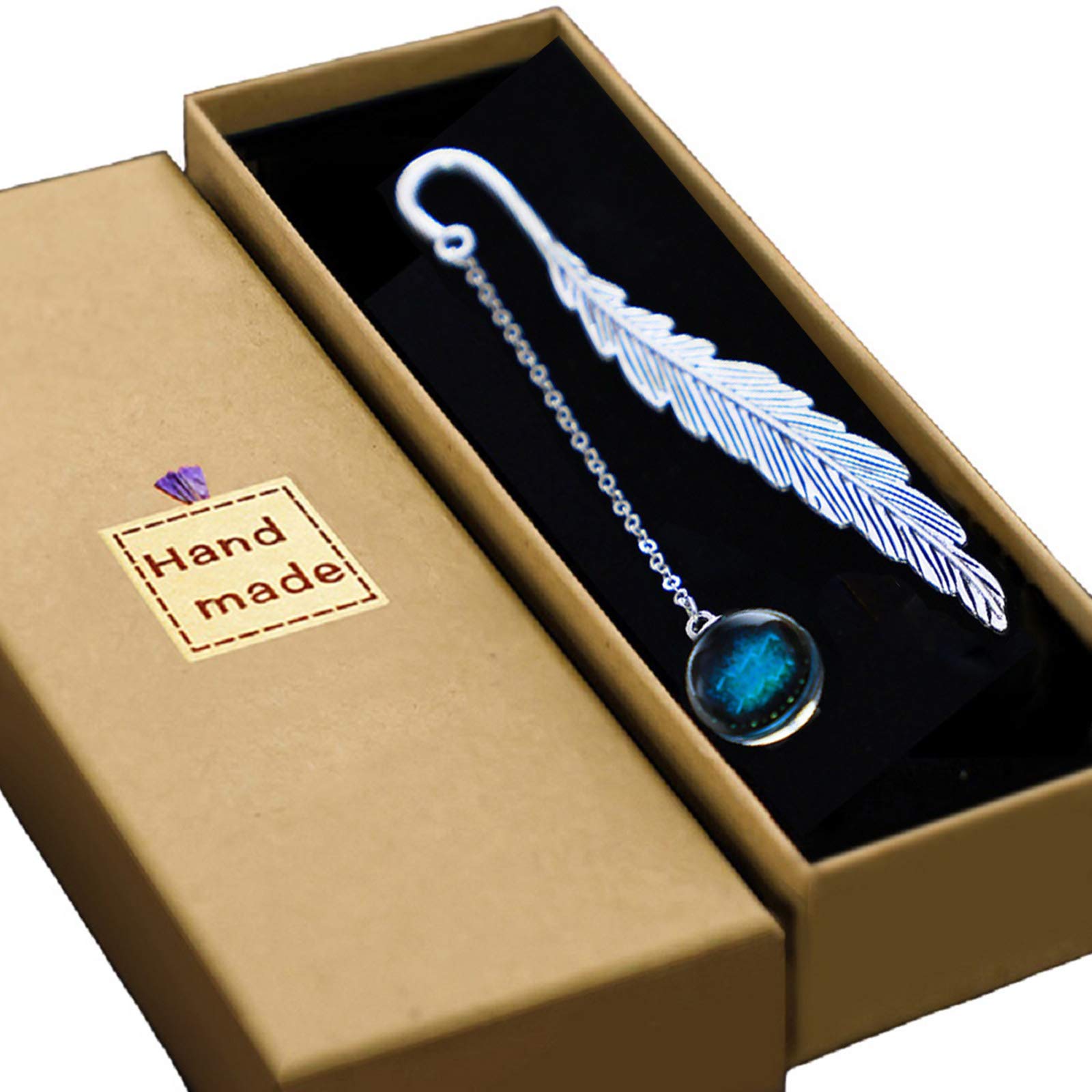 Konrisa Zodiac Bookmark Metal Feather Bookmarks for Women Girls Man Luminous Constellation Personalized Bookmarks for Mother Friends Reader Book Lovers (Aquarius）