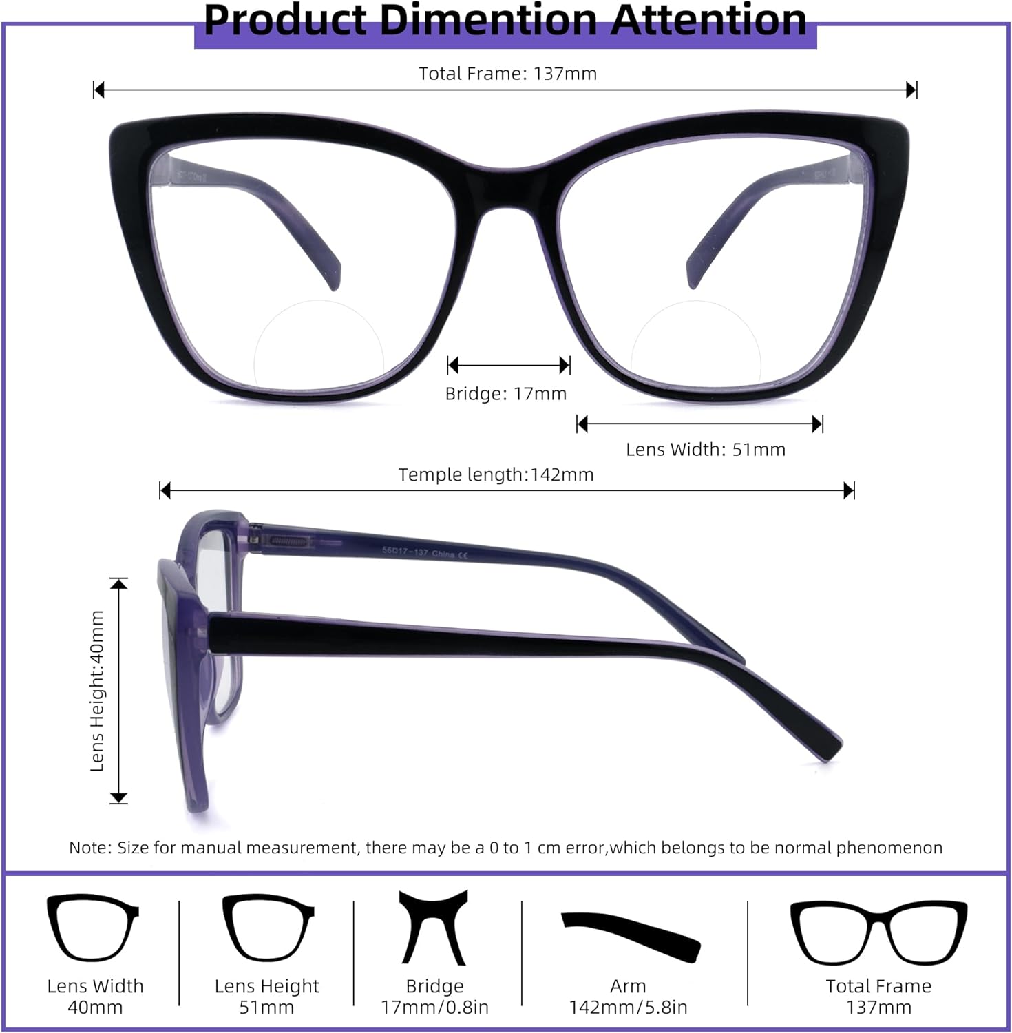 Oversized Cat Eye Bifocal Reading Glasses for Women Large Stylish Blue Light Blocking Readers 2.25x - Image 3
