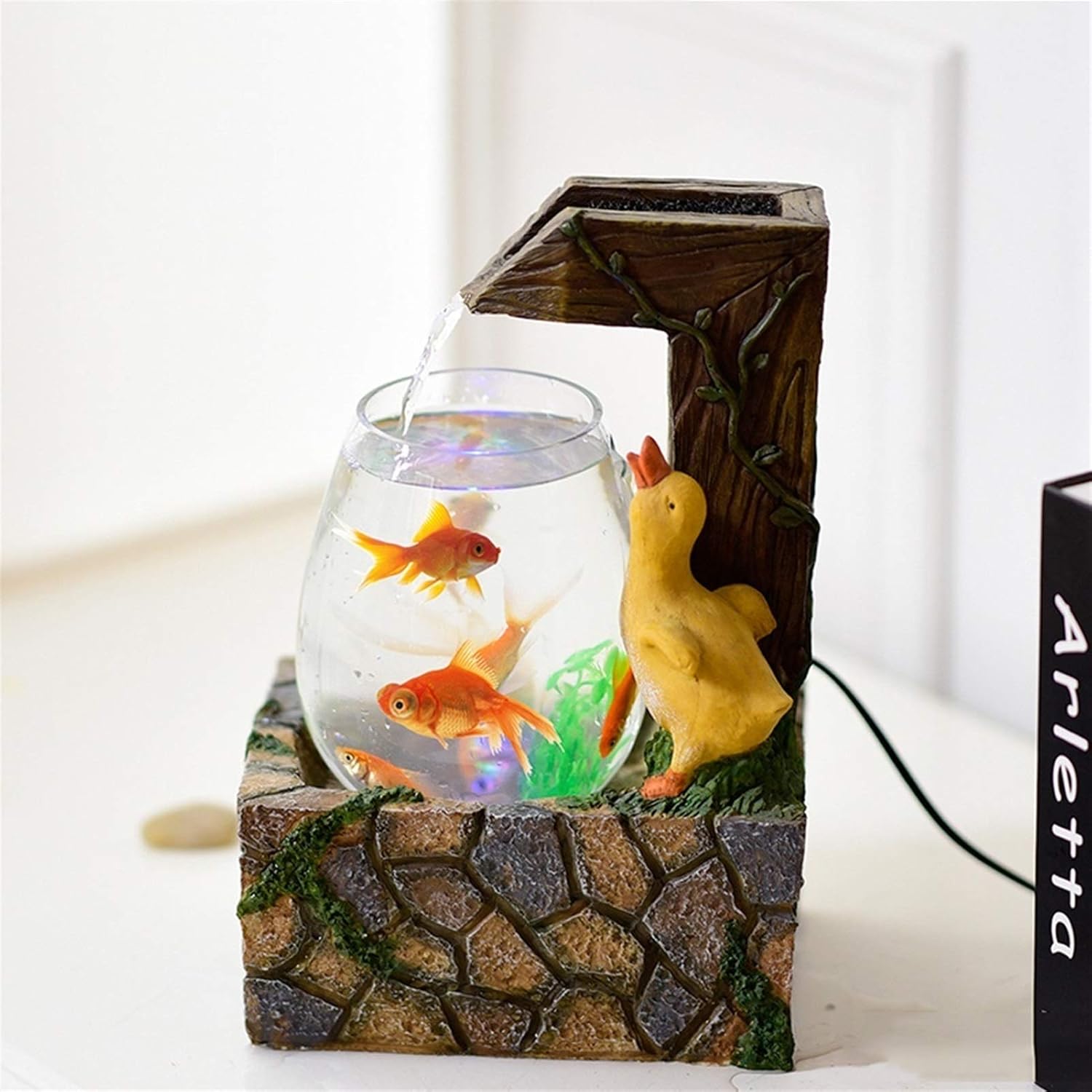 Tabletop Fountain Desktop Fountain and Small Fish Tank Automatic Circulation Fountain Living Room Home Office Zen Fountain Decoration, Resin Desktop Fountain(Color:A)