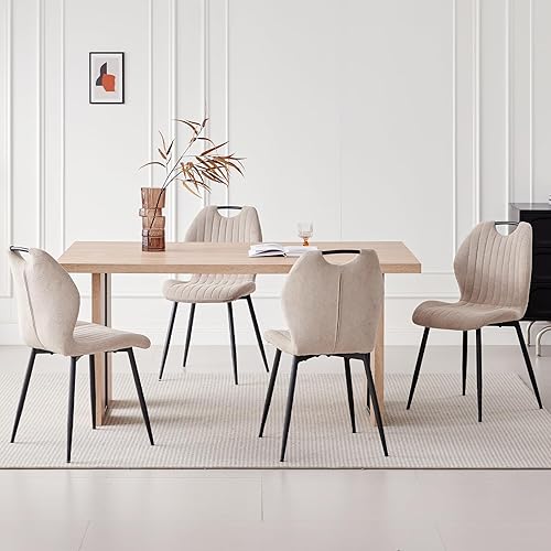 Miniatura 2 de Juego de 4 sillas de comedor tapizadas para sala de estar, sillas de cocina con respaldo de alas de tela moderna para sala de espera de