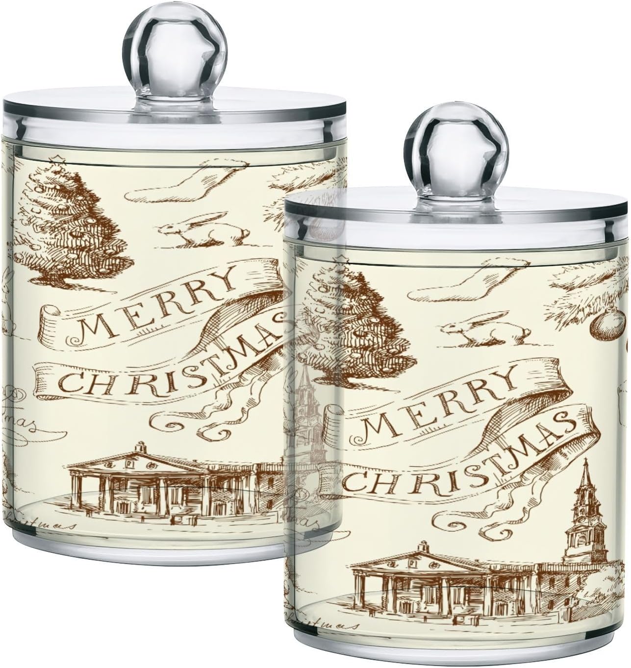 ALAZA 4 Pack Qtip Holder Dispenser Merry Christmas Vintage Snowman