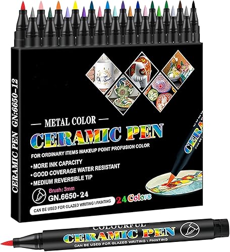 Rotuladores permanentes de cerámica de 24 colores de porcelana para cerámica esmaltada y sin esmaltar, decoración de Navidad, marcadores de vino