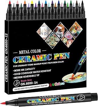 Permanent Marke Ceramics Pens 24 Colors Porcelain Paint Brush Pen