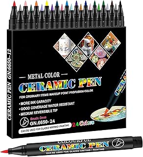Permanent Marke Ceramics Pens 24 Colors Porcelain Paint Brush Pen for Bo...