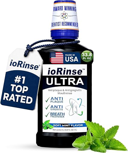ioRinse Ultra Periodontal Gum Mouthwash with Molecular Iodine, Xylitol, 1L | Alcohol Free Mouth Rinse for Gum Disease, Gingivitis, Plaque, Bad Breath and Bleeding Gums; Ultra Periodontal Oral Care.