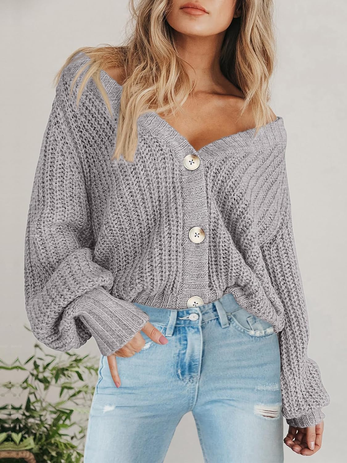 PRETTYGARDEN Women's Chunky Knit Open Front Sweater Long Sleeve Button Loose Short Cardigan Outerwear Coats thumbnail