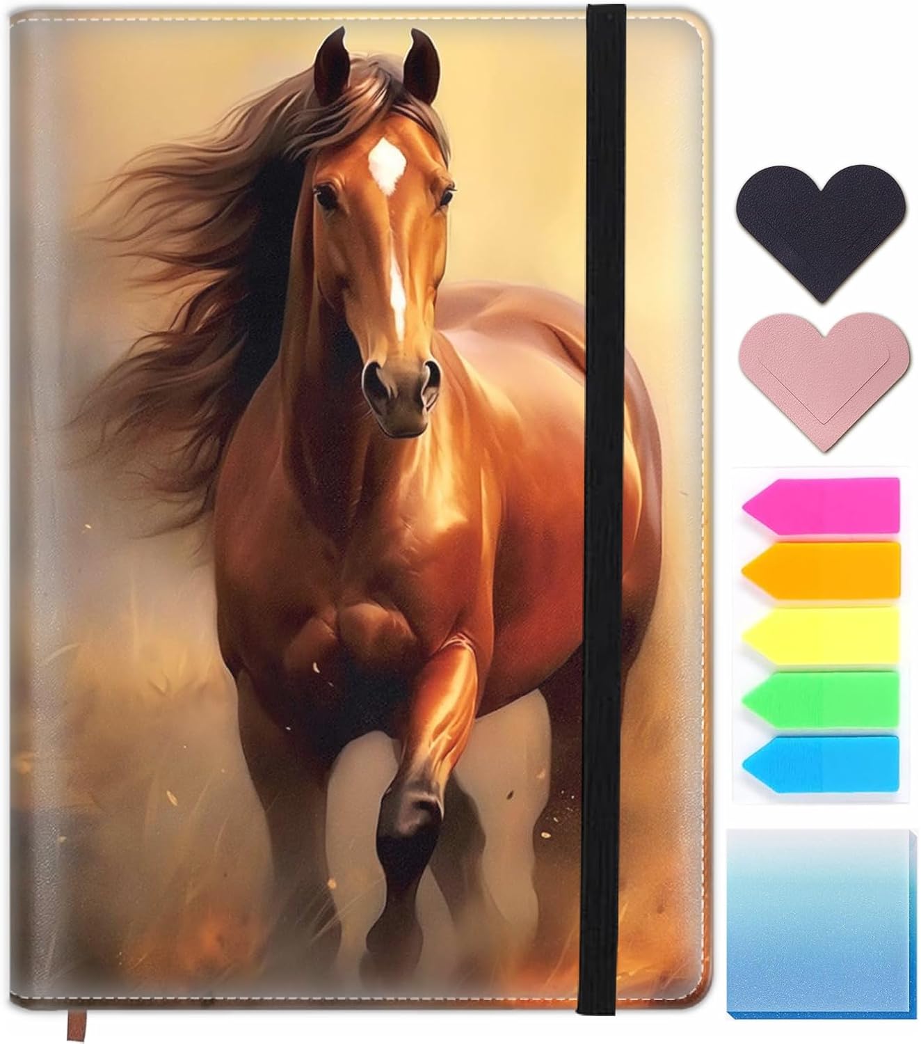 Lined Journal Notebook, 200 Pages A5 Leather Hardcover Notebooks with Bookmarks/Indexes, Classic with Pen Loop Notebook Journals for Women Men Office School，Brown Colored Horse