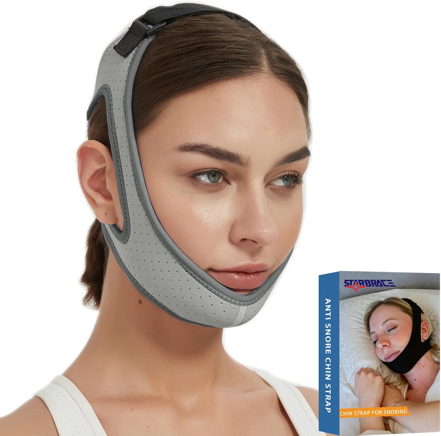 Chin Strap for Sleeping - Comfortable Stop Snoring Solution - Snore Stopper with Adjustable Chin Strap for CPAP Users - Anti Snoring Devices Breathable and Reusable for Men and Women (Grey)