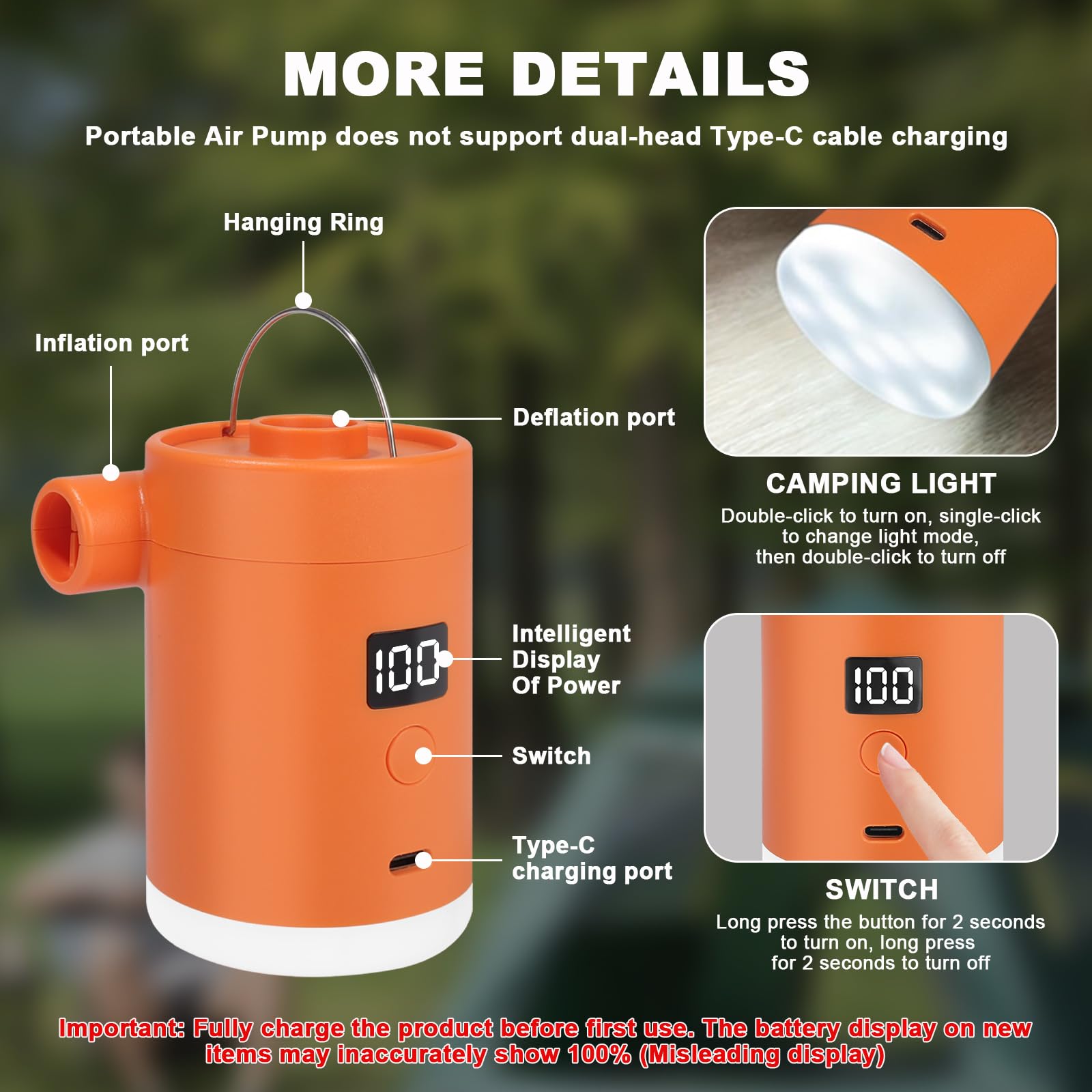 Elektrische Luftpumpe Pumpe Akku: Minipumpe Wiederaufladbare Batterie leicht und ultraschnell aufblasen und entlüften Mini Portable Electric Air Pump,Ideal für Pool Luftmatratze Schwimmring