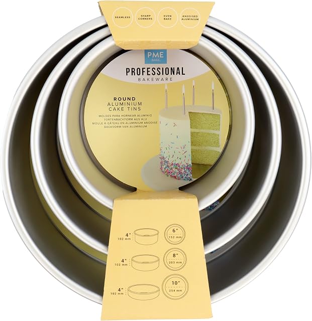 PME Round Cake Pans 6, 8, 10-Inch x 4-Inch Deep, Set of 3, Silver, RNDB68104