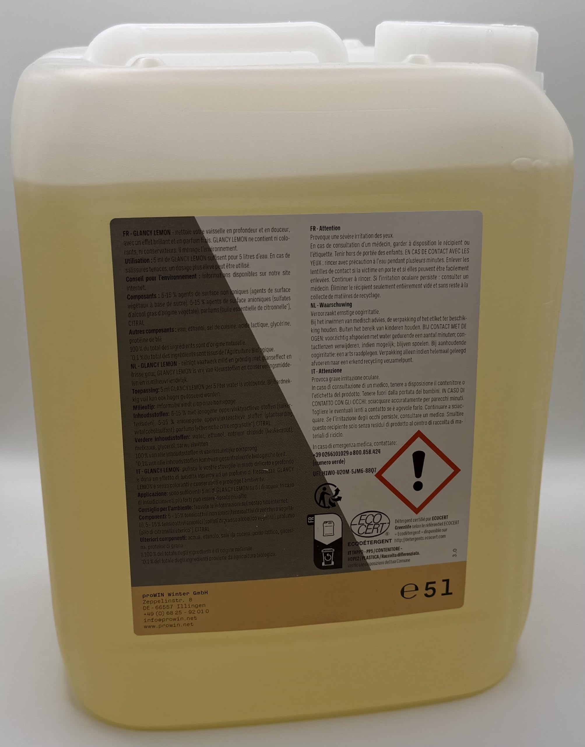 proWIN GLANCY LEMON 5L - Sparpreis - Spülcreme mit Zitronenduft