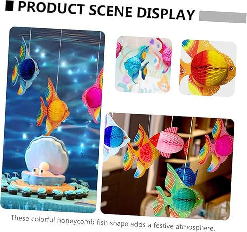 Miniatura 6 de Amosfun 3 piezas colgantes de pez de panal decoraciones hawaianas decoración del océano mariposas decorativas para decoración de techo hawaiano para